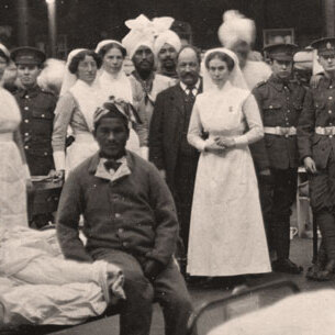 Indian stretcher-bearers treating the wounded